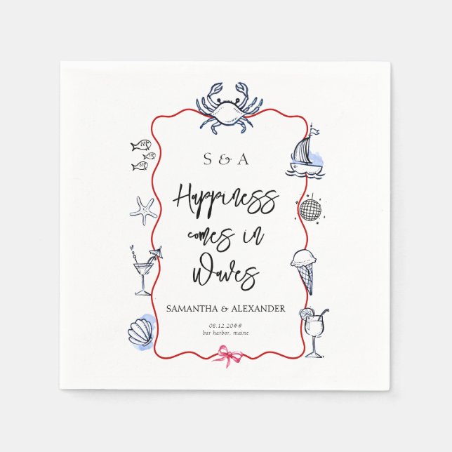 Servilleta De Papel Blue Crab Doodle Beach Coastal Destination Wedding (Anverso)