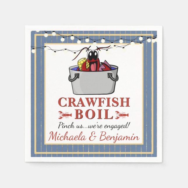 Servilleta De Papel Blue Crawfish Boil BBQ Evento Especial Compromiso (Anverso)