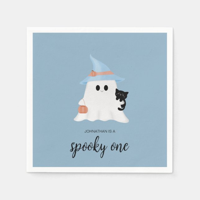 Servilleta De Papel Blue Cute Ghost Halloween Spookone Un Cumpleaños (Anverso)