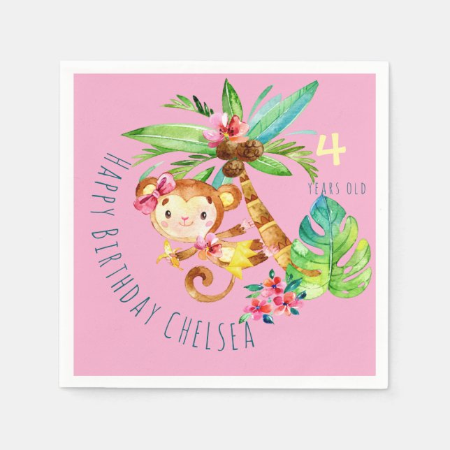 Servilleta De Papel Blue Cute Monkey Personalized Happy Birthday (Anverso)