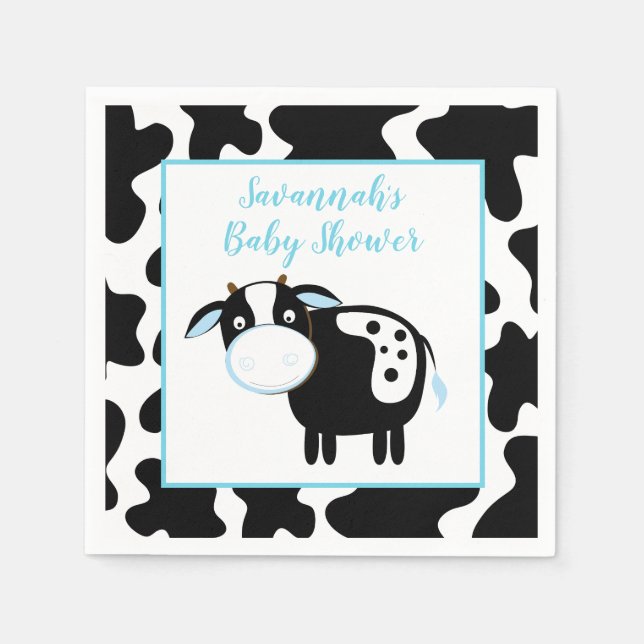 Servilleta De Papel Blue Dairy Cow Boy Baby Shower Napkins (Anverso)