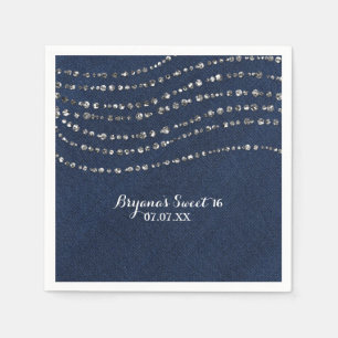 Servilleta De Papel Blue Denim & Diamonds Sparkle Bling Fiesta de cump