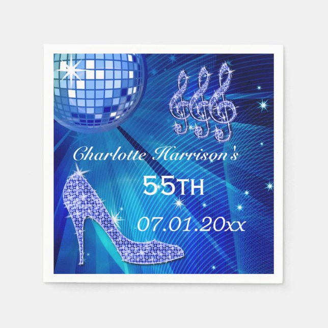 Servilleta De Papel Blue Disco Ball y Sparkle Heels 55th (Anverso)