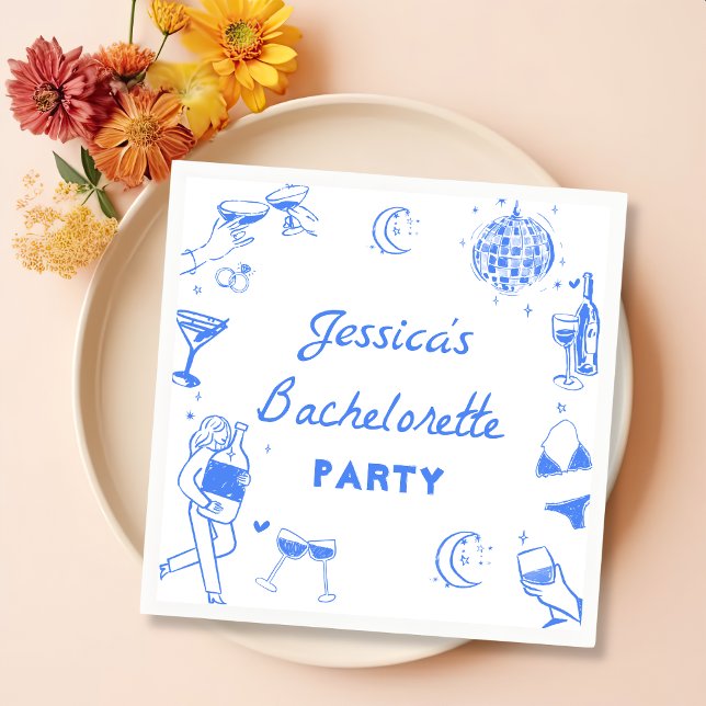 Servilleta De Papel Blue Disco Cocktail Bachelorette Party Napkins (Subido por el creador)