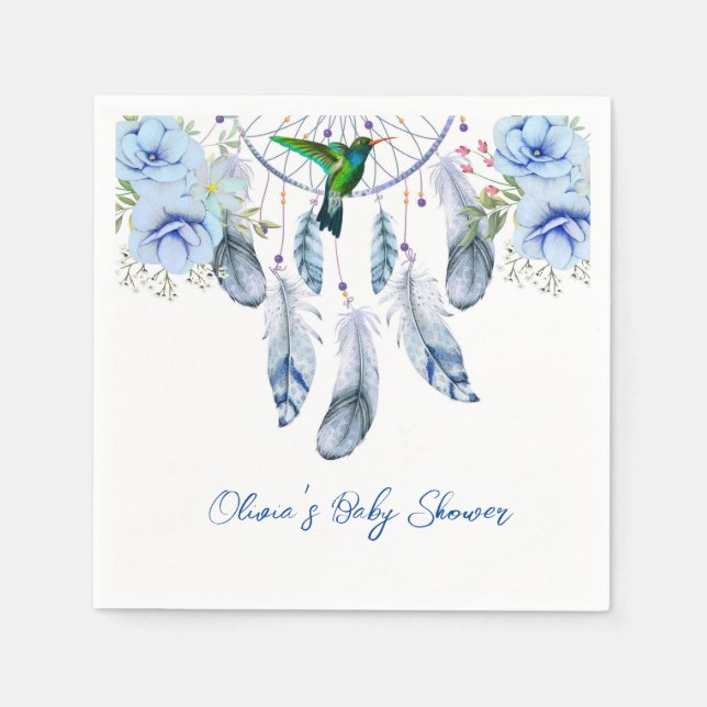 Servilleta De Papel Blue Dreamcatcher Hummingbird Boy Baby Shower (Anverso)