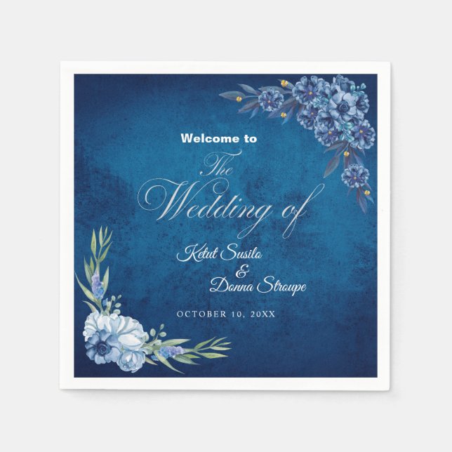 Servilleta De Papel Blue Elegant floral summer wedding (Anverso)