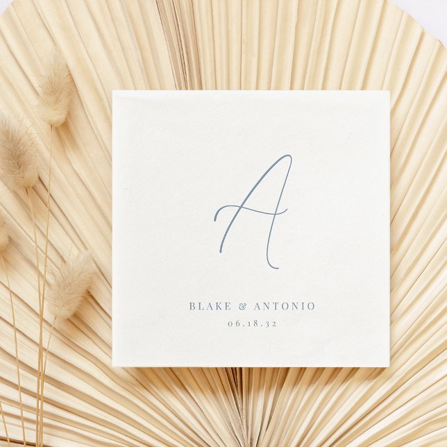 Servilleta De Papel Blue | Elegant Thin Line Script Wedding Monogram (Subido por el creador)