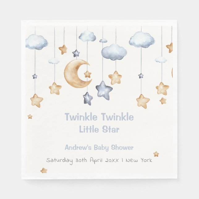 Servilleta De Papel Blue Elegle Twinkle Twinkle Baby Shower (Anverso)