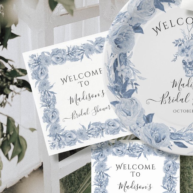 Servilleta De Papel Blue Elegoral Floral Chinoiserie Bridal Shower (Subido por el creador)
