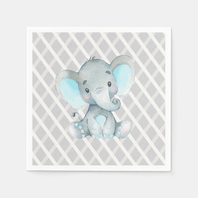 Servilleta De Papel Blue Elephant Baby Shower Boy Napkin (Anverso)