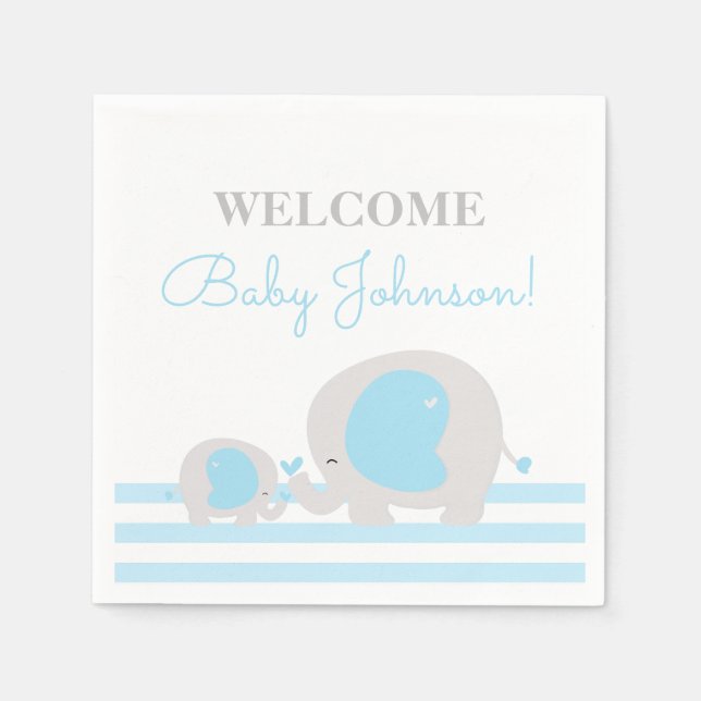 Servilleta De Papel Blue Elephant Boy Baby Shower Napkins (Anverso)