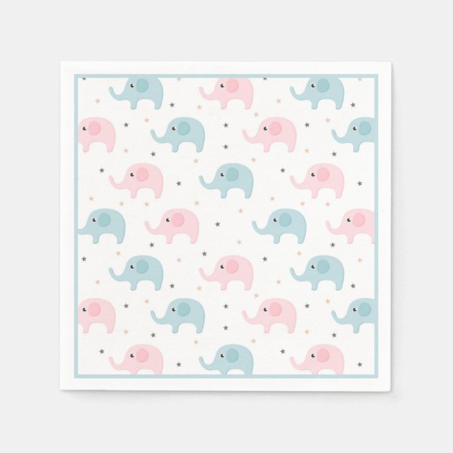 Servilleta De Papel Blue Elephants Boy Baby Shower Cute (Anverso)