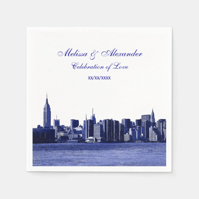 Servilleta De Papel Blue Etched Look NYC Skyline Silhouette, ESB #1 (Anverso)