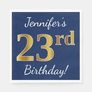 Servilleta De Papel Blue, Faux Gold 23rd Birthday + Custom Name