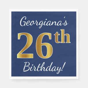 Servilleta De Papel Blue, Faux Gold 26th Birthday + Nombre personaliza