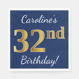 Servilleta De Papel Blue, Faux Gold 32nd Birthday + Nombre personaliza