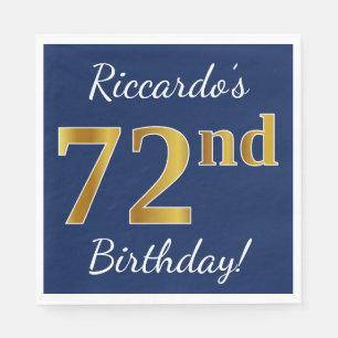 Servilleta De Papel Blue, Faux Gold 72nd Birthday + Nombre personaliza