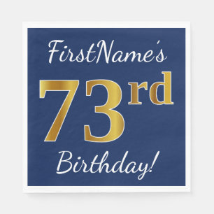 Servilleta De Papel Blue, Faux Gold 73rd Birthday + Custom Name