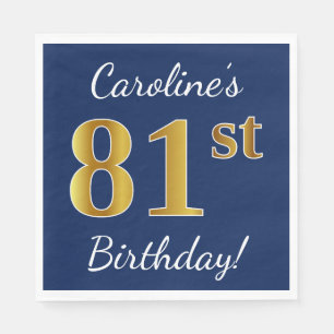 Servilleta De Papel Blue, Faux Gold 81st Birthday + Nombre personaliza