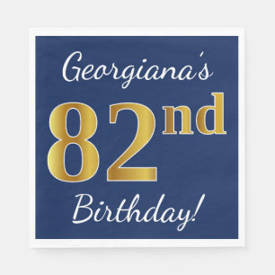 Servilleta De Papel Blue, Faux Gold 82nd Birthday + Nombre personaliza