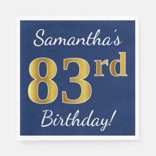 Servilleta De Papel Blue, Faux Gold 83rd Birthday + Custom Name