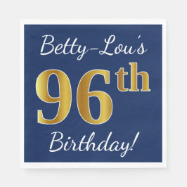 Servilleta De Papel Blue, Faux Gold 96th Birthday + Custom Name