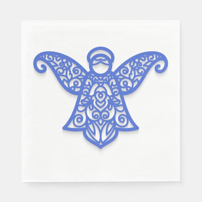 Servilleta De Papel Blue Filigree Angel Silhouette Ornate Lace (Anverso)