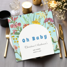 Blue Floral Boy Elegant Square Baby Shower