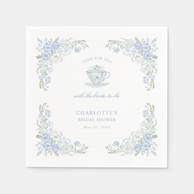 Servilleta De Papel Blue Floral Bridal Tea Party (Anverso)