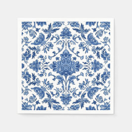 Servilleta De Papel Blue Floral Chinoiserie White Watercolor