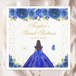 Servilleta De Papel Blue Floral Dark Skine Princess Sweet 16