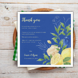 Servilleta De Papel Blue Floral Lemon Wedding Party Gracias Mensaje