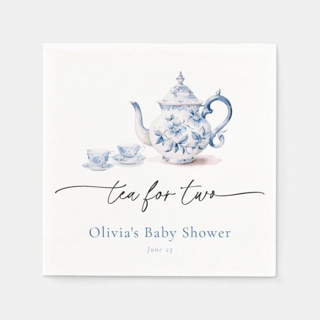 Servilleta De Papel Blue Floral Tea Fiesta Twin Baby Shower (Anverso)