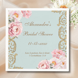 Servilleta De Papel Blue Floral Vintage Peony Christian Bridal Shower