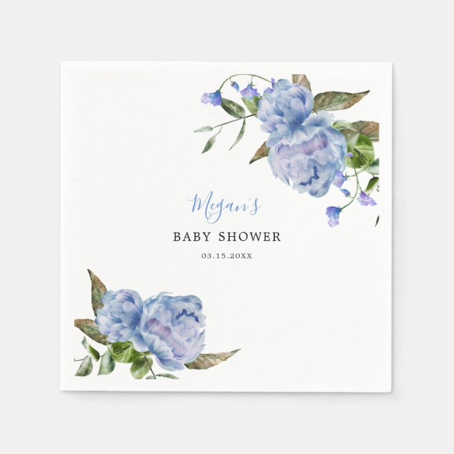Servilleta De Papel Blue Flowers Garden Boy Baby Shower (Anverso)