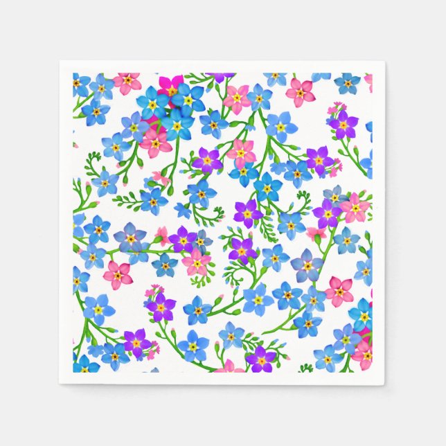 Servilleta De Papel Blue Forget Me Not Fllowe Paper Napkins (Anverso)