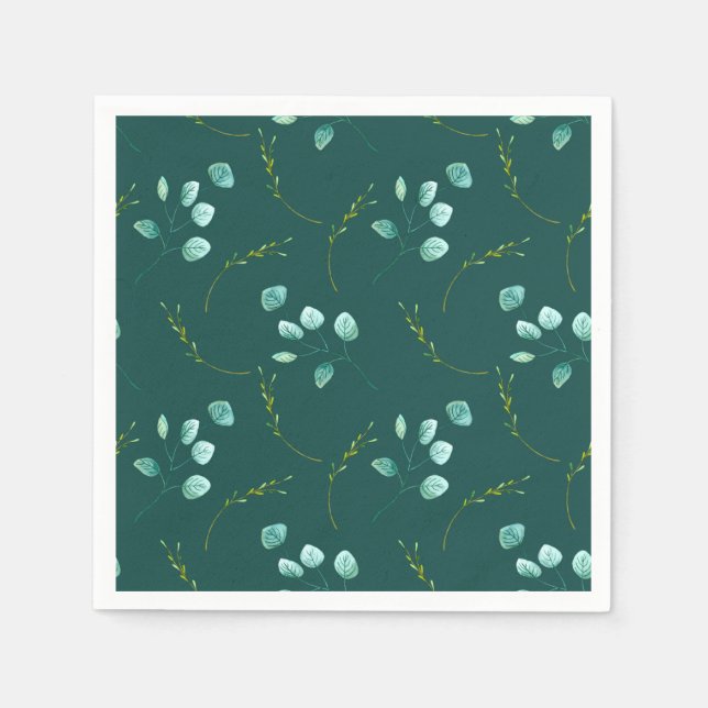 Servilleta De Papel Blue Garden Watercolor Stems Boda (Anverso)