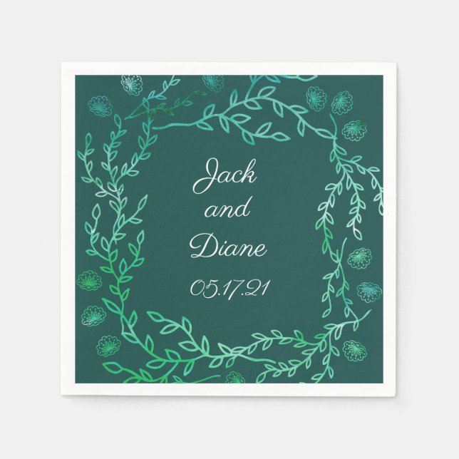 Servilleta De Papel Blue Garden Watercolor Stems Boda Paper (Anverso)
