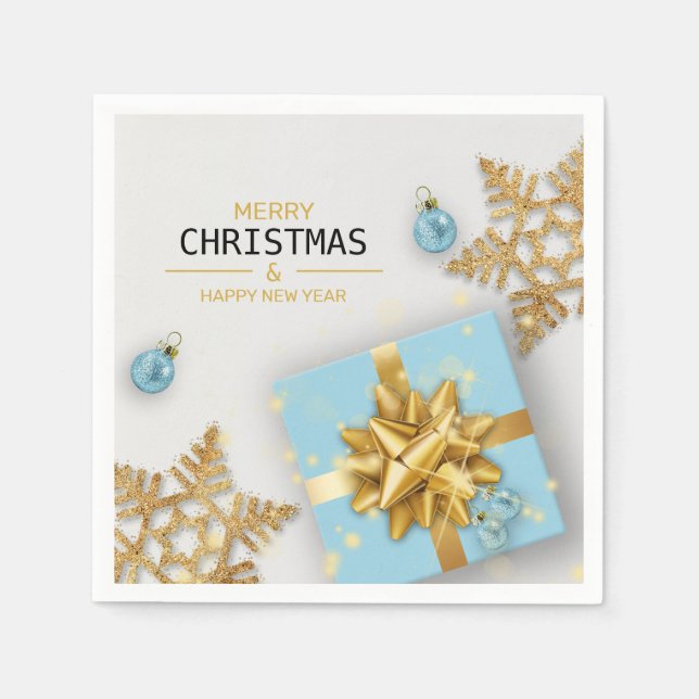 Servilleta De Papel Blue Gift Box Navidades Bolas Copos de nieve de or (Anverso)