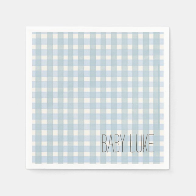 Servilleta De Papel Blue Gingham Baby Shower Napkin (Anverso)
