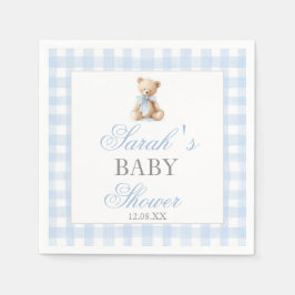 Servilleta De Papel Blue Gingham Bear Baby Shower