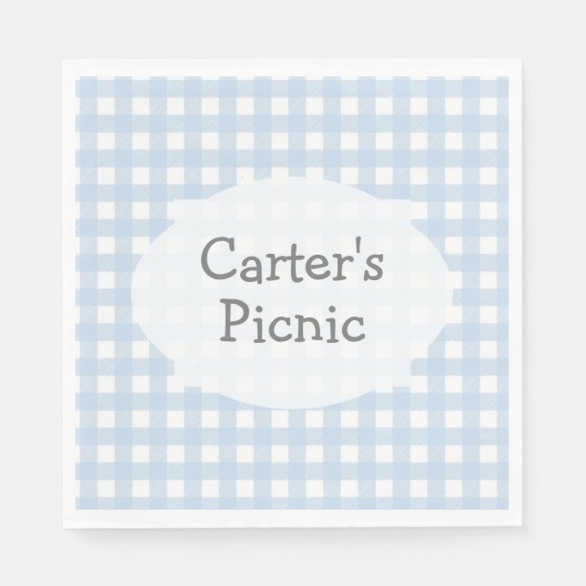 Servilleta De Papel Blue Gingham Check Imprimir Picnic Fiesta Napkin (Anverso)