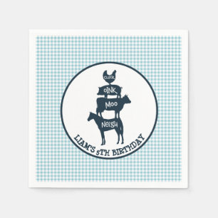 Servilleta De Papel Blue Gingham Farm Tema Animal Cumpleaños