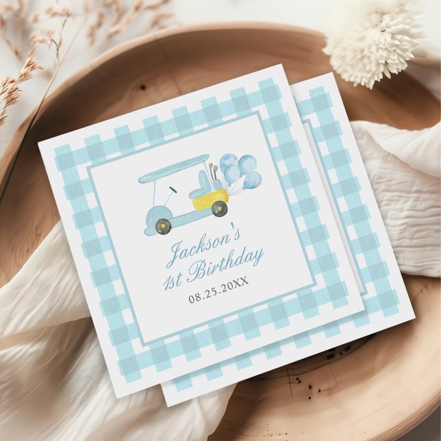 Servilleta De Papel Blue Gingham Golf Boy 1er cumpleaños (Subido por el creador)