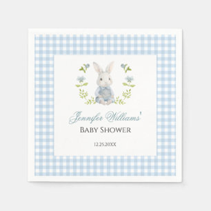 Servilleta De Papel Blue Gingham Little Bunny Spring Baby Shower