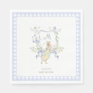 Servilleta De Papel Blue Gingham Peter the Rabbit Baby Shower MUTED BL