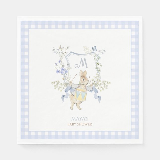 Servilleta De Papel Blue Gingham Peter the Rabbit Baby Shower MUTED BL (Anverso)