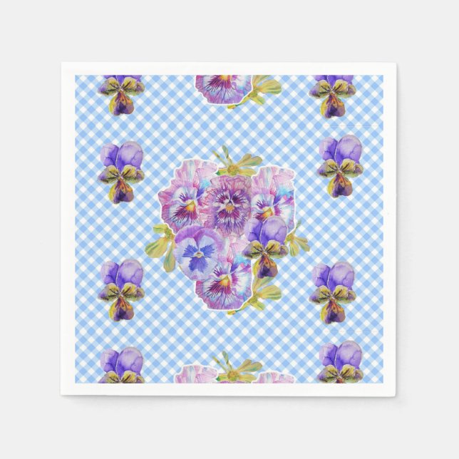 Servilleta De Papel Blue Gingham Shabby Chic floral Serviette Napkins (Anverso)
