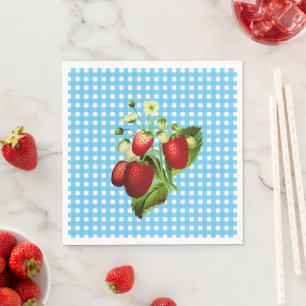 Servilleta De Papel Blue Gingham & Strawberries Papel de almuerzo Napk