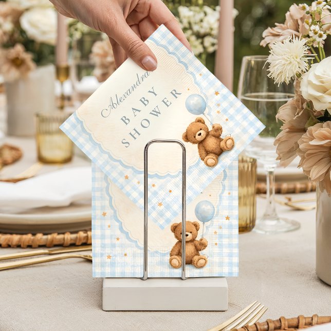 Servilleta De Papel Blue Gingham Teddy Bear Baby Shower (Subido por el creador)